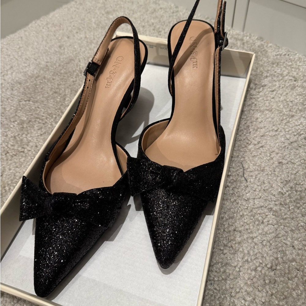 Elegant Black Glitter Slingback Heels